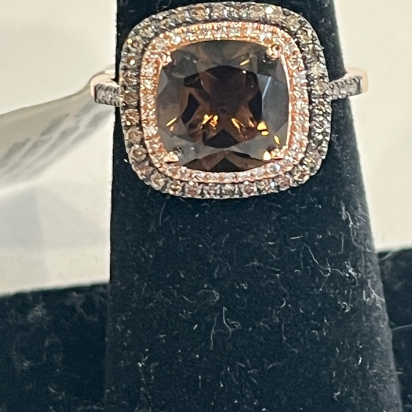 RL Jewelry - SMOKY QUARTZ APR 2.5ct RING .34 TW DIAMOND 14KT ROSE GOLD HALO SIZE 7 EXQUISITE